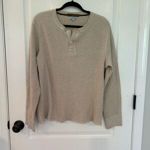 Wallace & Barnes Men’s Beige Cotton Long Sleeve Henley Shirt Size Extra Large